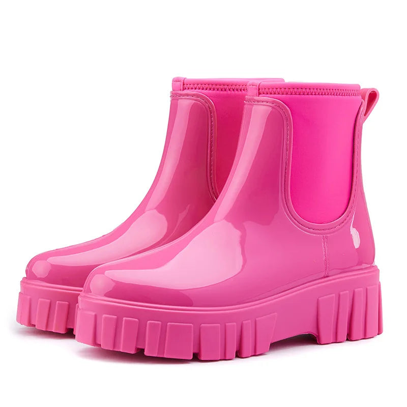 Women Waterproof PVC Rain Ankle Boots Anti Slip Thick Sole