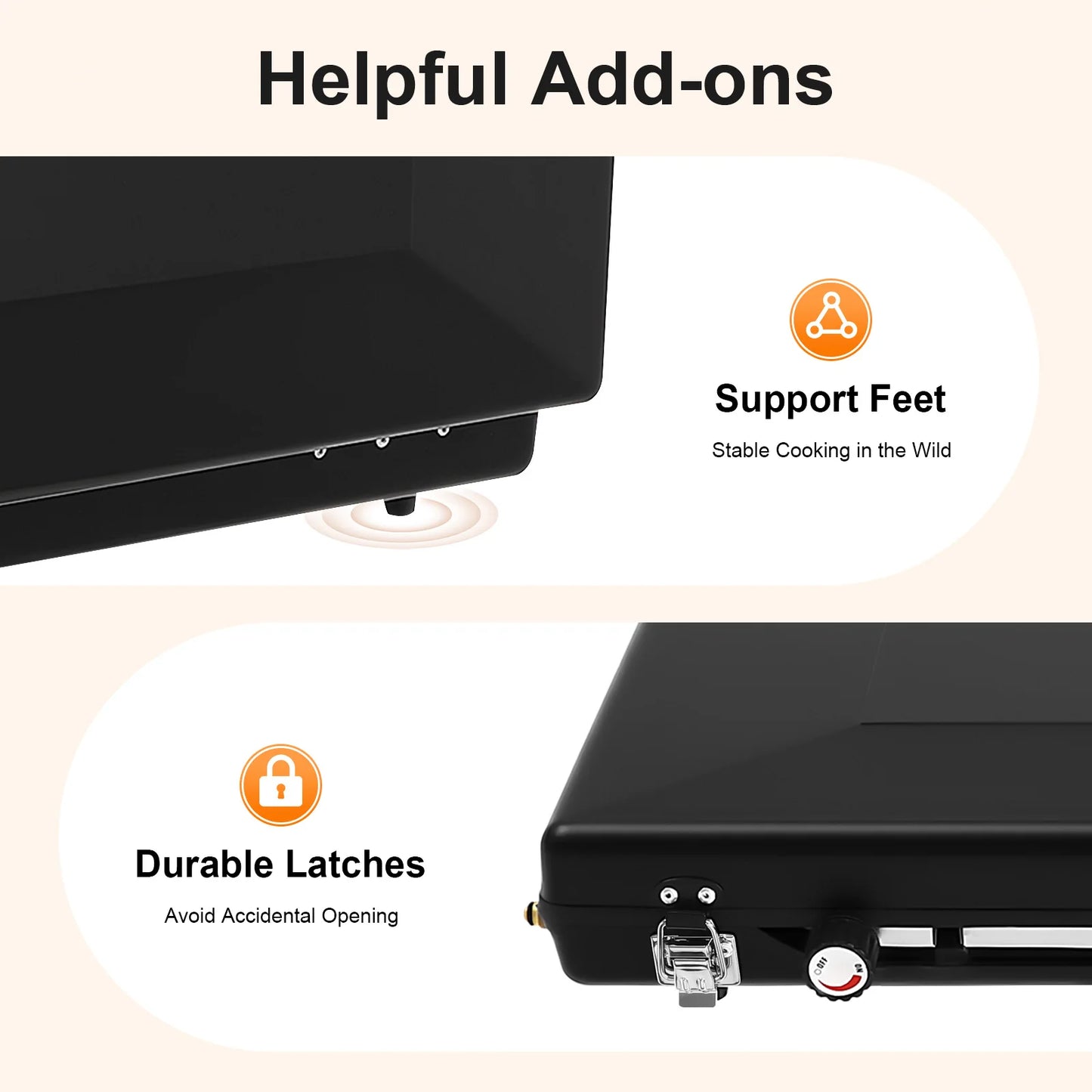 Portable Gas Camping Stove 3 Burners 4.5KW Total Power Cold Rolled Sheet Rust Resistant Piezo Ignition Windproof Lid Foldable Lockable Anti-slip Feet No Assembly Lightweight Tabletop Gas Cooker For Outdoor Camping Picnic BBQ