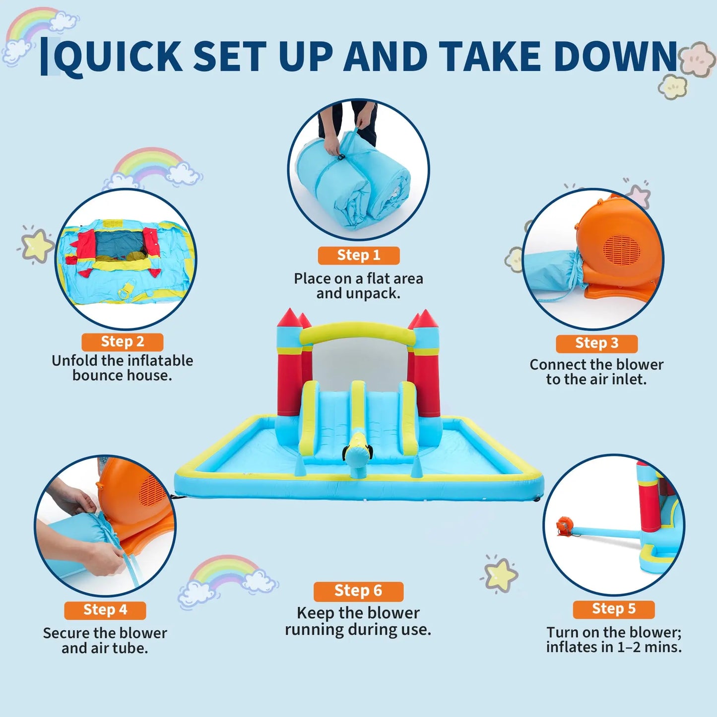 HiMISS Inflatable Bounce House With Slide For Kids