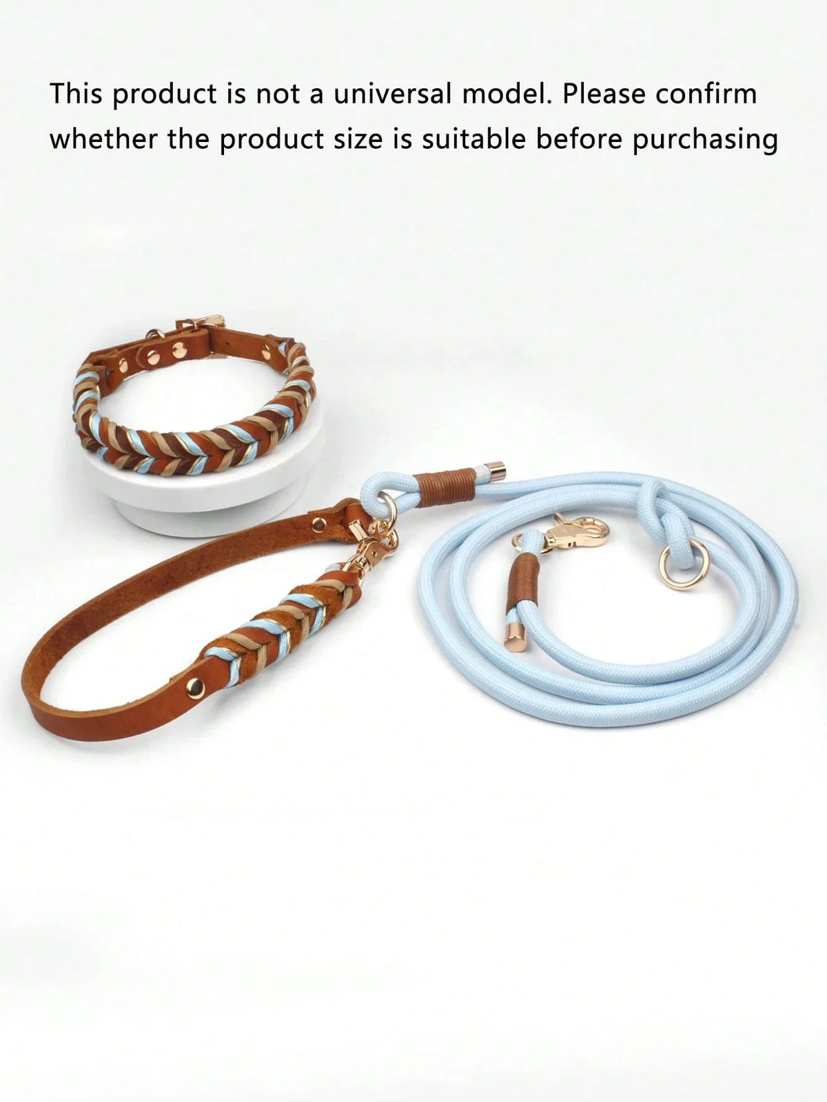 Handmade Braided Genuine Leather Pet Collar, Adjustable Metal Buckle, Suitable For Medium And Large Dogs, Leather Leash Each SK