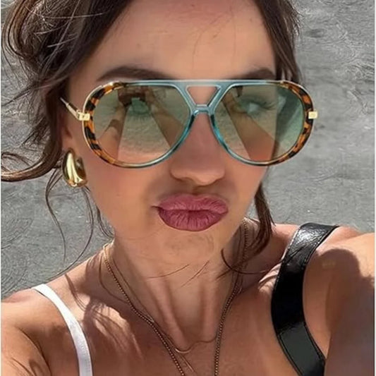 Oversized Pilot Sunglasses for Women Men Trendy,Large Big Double beam Designer Fashion Vintage Shades Retro Sun Glasses