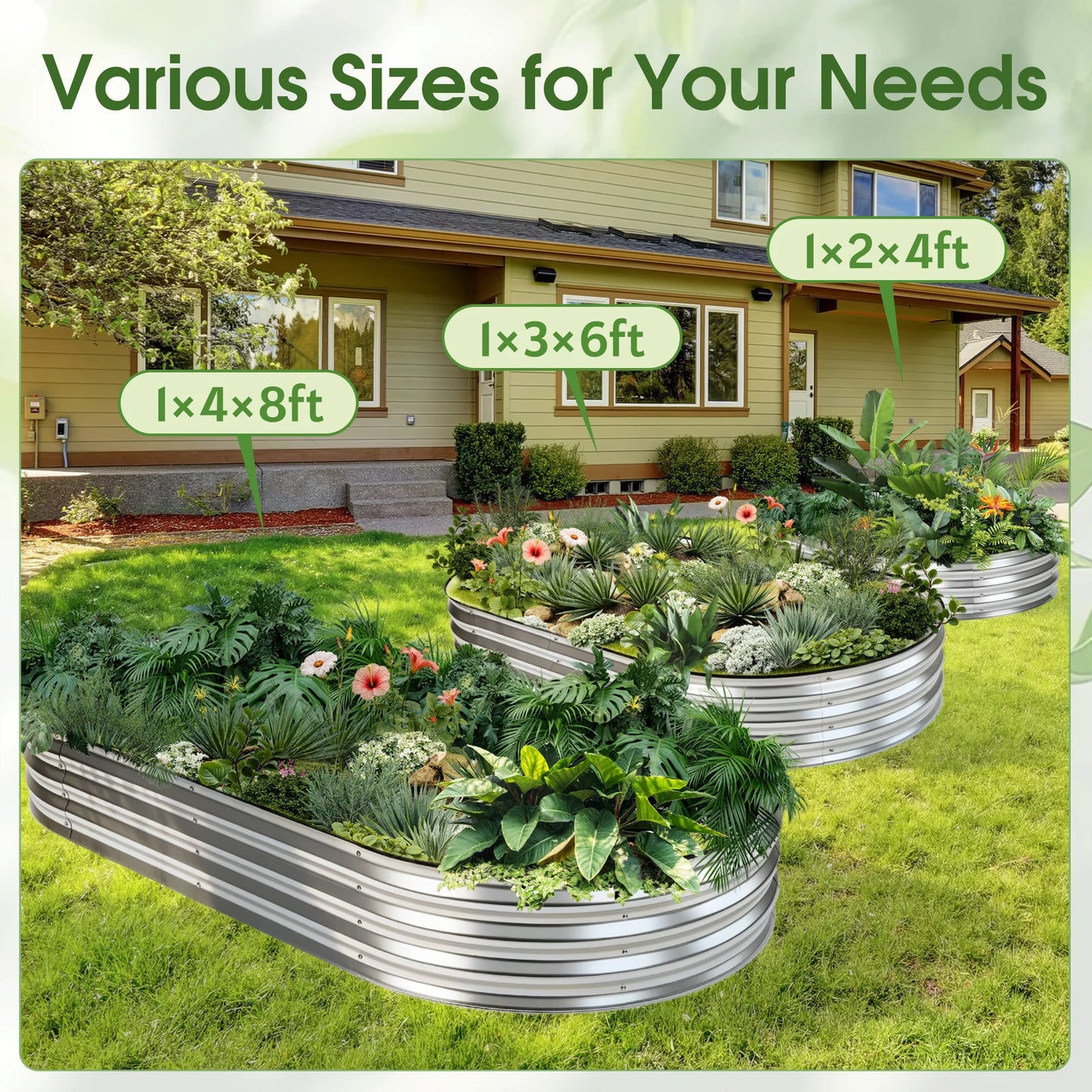 JHK Outdoor Planter Box 4x2x1ft Raised Metal Garden Bed with Open Bottom Design for Vegetables Flowers for Backyard Patio