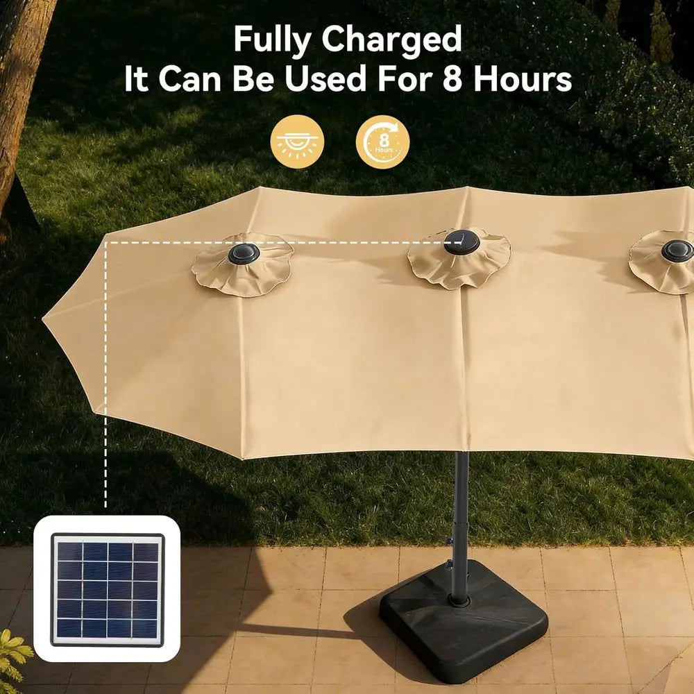 15ft Patio Umbrella with Base, Double-Sided Vented for Outdoor, Crank Handle, Suitable for Pool, Deck, Lawn, Backyard, Beach