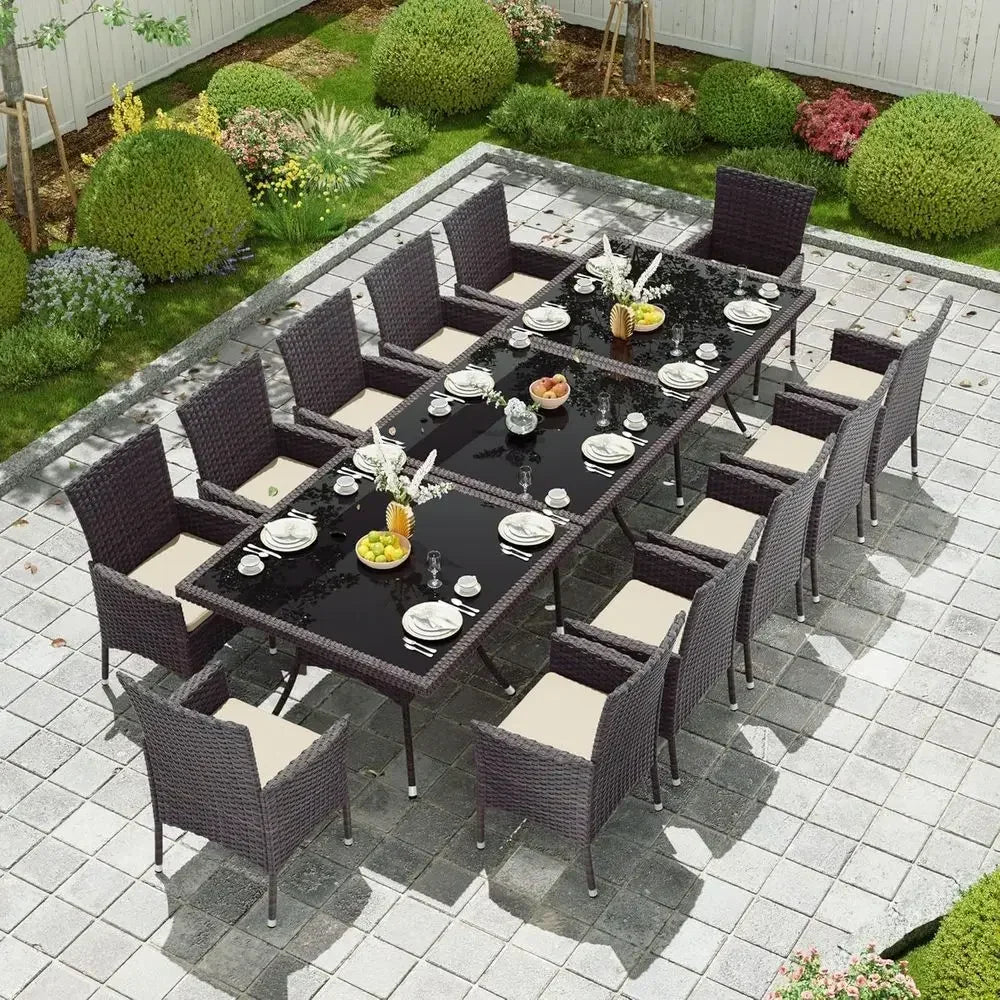 Outdoor Rattan Patio Dining Set With Glass Table And Chairs