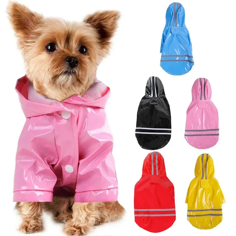 Waterproof PU Dog Raincoat With Reflective Hood For Pets