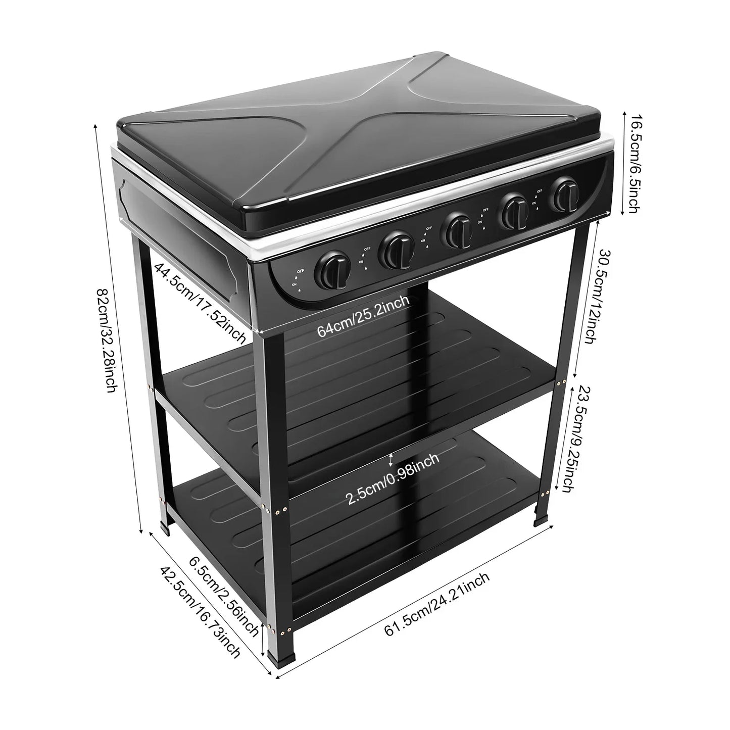 5-Burner, Gas Stove Outdoor Camping Cooking BBQ Grill With 2-Tier Storage Rack  for Camping,Fishing,RV Travel