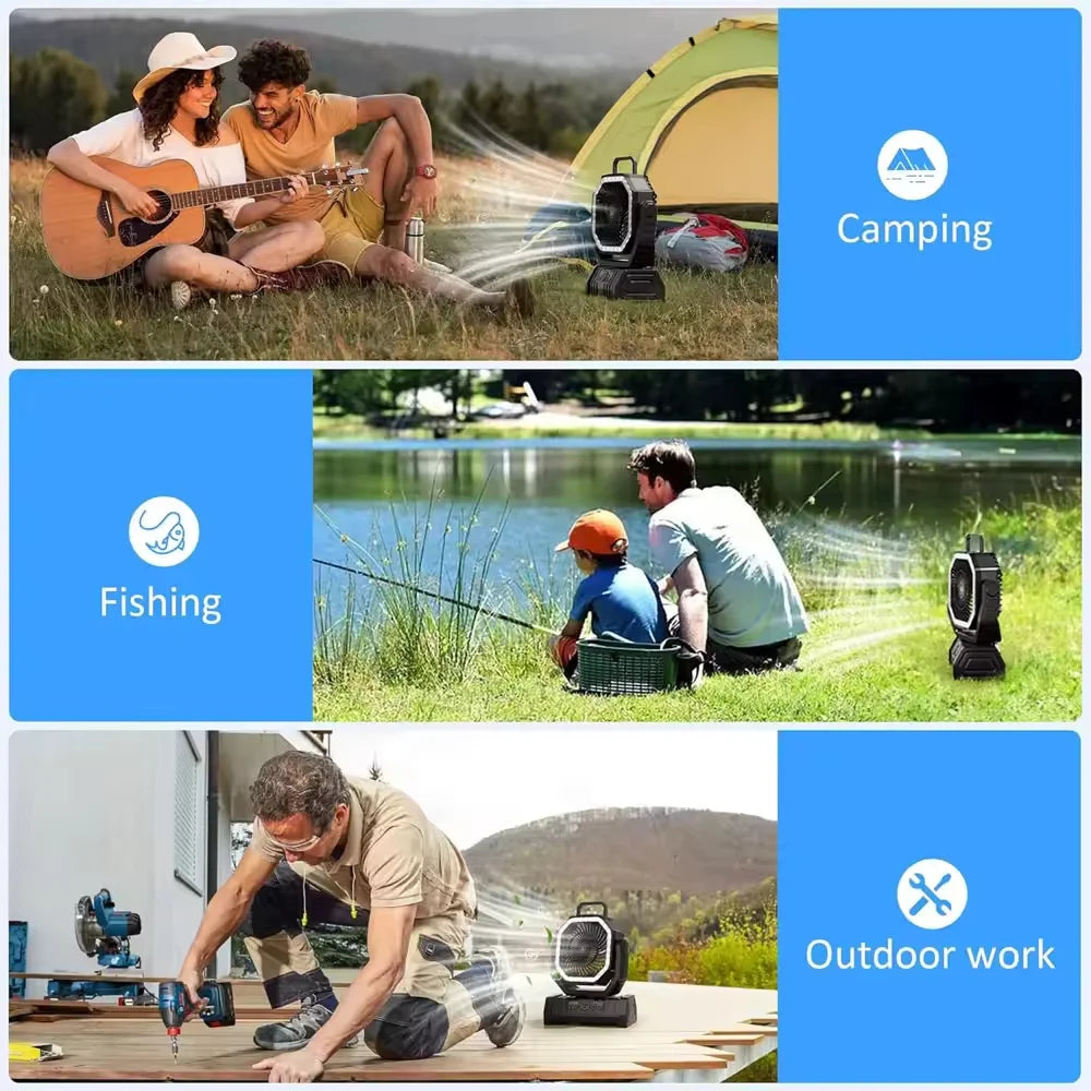 20000mAh Camping Fan with LED Light Portable Outdoor Tent Fan 270° Adjustable 100 Wind Speeds Timer Hook USB Rechargeable Power Bank For Travel Picnic Fishing