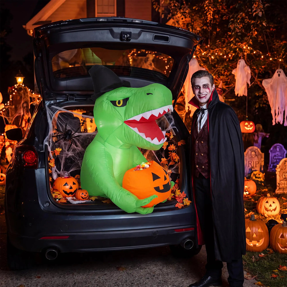 HiMISS Halloween Inflatable Dinosaur Car Decoration With LED Lights
