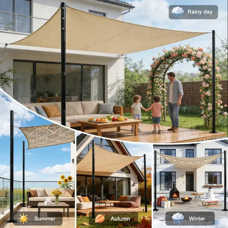 2 Pack 12ft Heavy Duty Shade Sail Poles(Not Including Shade Sail And String Lights)  With Spiral Anchor & D-Clamps, Outdoor Sun Shade Support Poles For String Lights, Patio, Backyard, Garden, Lawn, Terrace, Camping And Outdoo