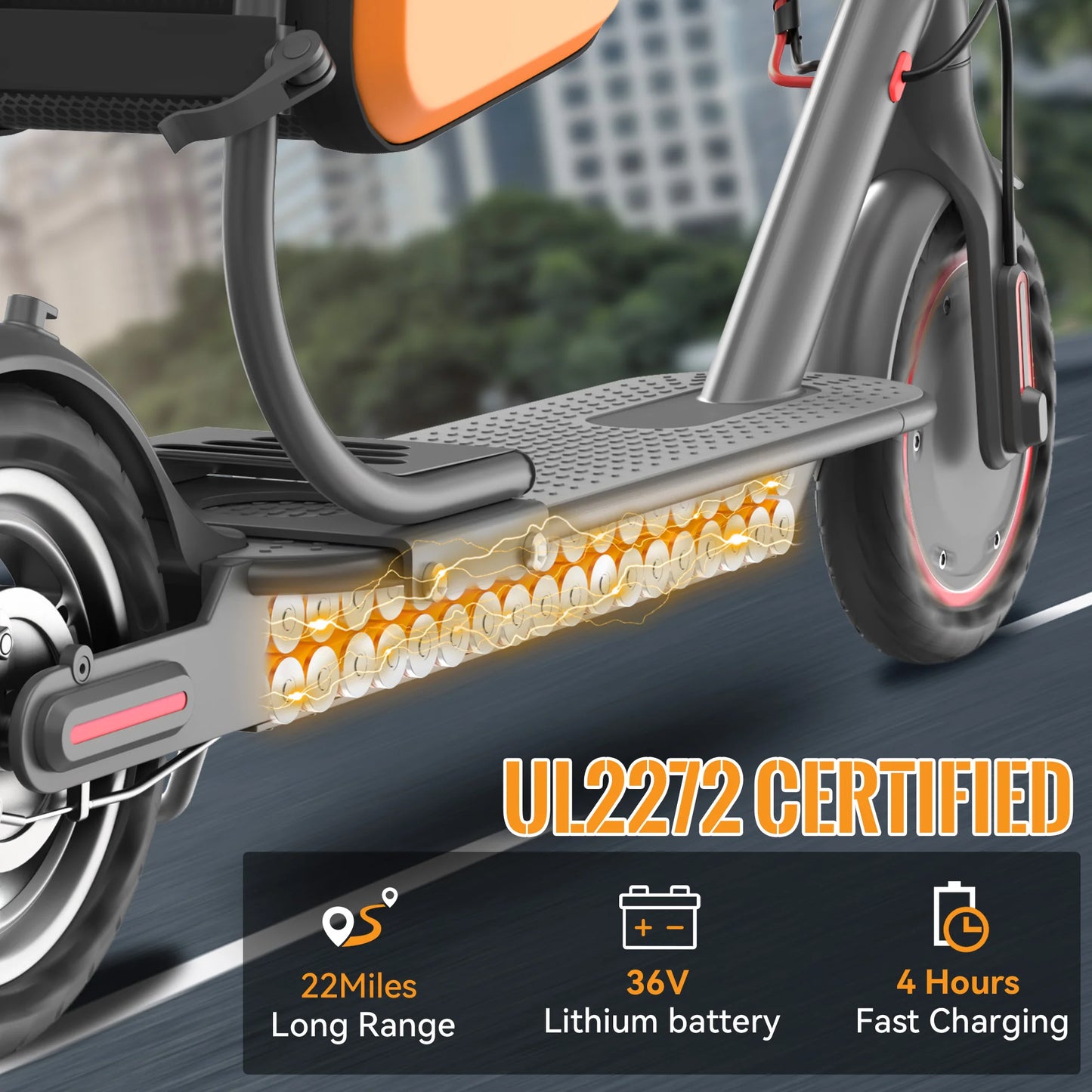 8.5'' Solid Tire Electric Scooter 350W Motor 36V 5.2Ah Battery 19mph Max Speed Up to 16miles Max Range with Removable Seat & Box