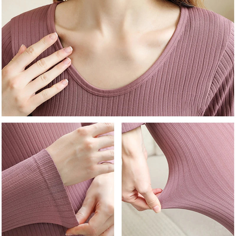 1 Set Warm Thermal Underwear Sexy Ladies Intimates Long Johns Women Shaped Sets Female Middle Collar Thermal Shaping Clothes