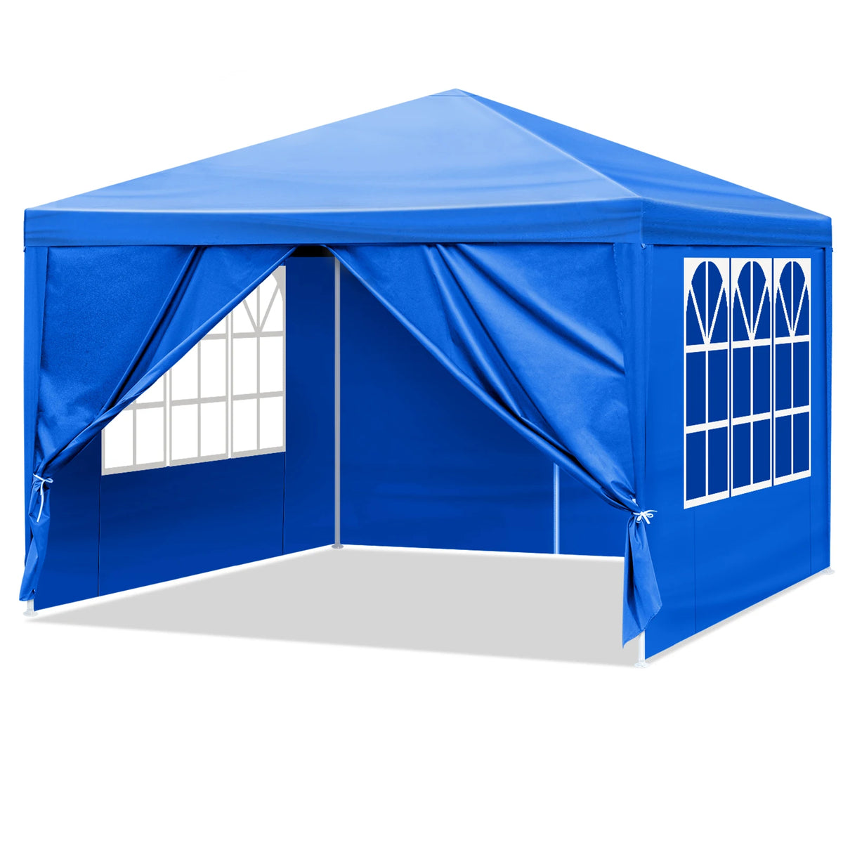 10'x10' Blue Waterproof Canopy Tent Outdoor Gazebo with 4 Removable Window Sidewalls Heavy Duty PE Patio Party Tent for Wedding BBQ Catering