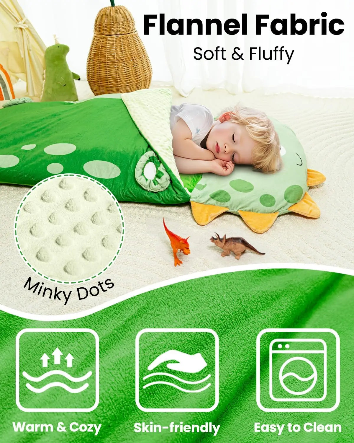 3-in-1 Kids Sleeping Bag, Toddler Nap Mat with Pillow, Plush Slumber Bag for Daycare Preschool Kindergarten, Travel Sleepover Ages 3-6, Boys Girls