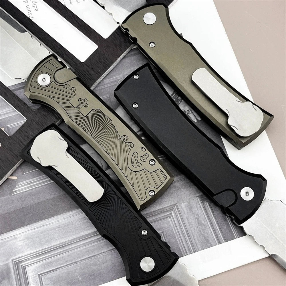 Luxury Folding Knife with Engraved T6 Aluminum Handle 4 Colors Available Mirror Polished Wide Utility D2 Blade, Smooth One-hand Side Opening Lock Pocket Clip for Daily EDC Great Protable Knife for Camping Hiking, Collection a