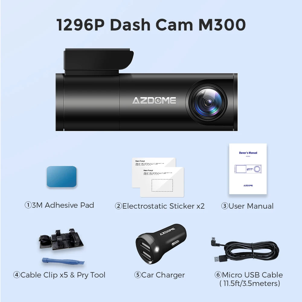 AZDOME Dash Cam 1296P WiFi Night Vision With Voice Control
