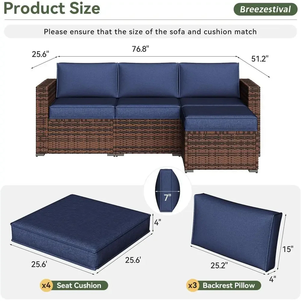 7-Piece Navy Blue Outdoor Cushion Set, Waterproof & Fade-Resistant for Patio Furniture
