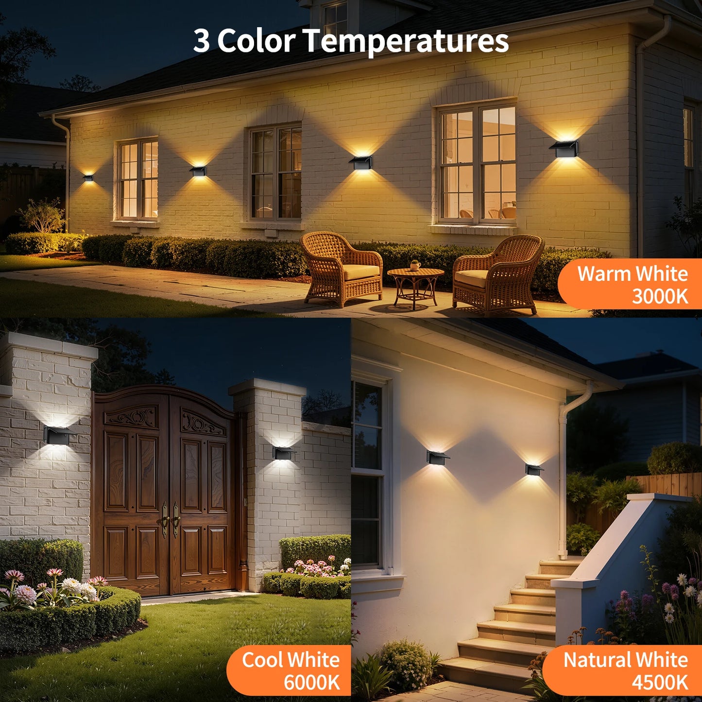 intelamp Solar Wall Lights 2 Pack with Remote, 3 Color Modes, IP65 | Customizable Up/Down lighting, IP65 Waterproof Solar Lamp for Outdoor Walls, Fences, Patios and Entryways