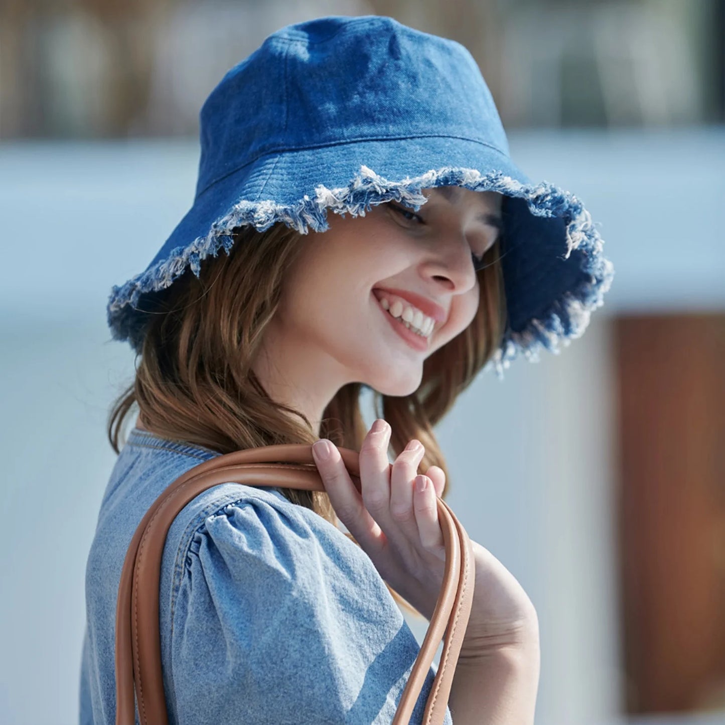 Women Sun Hat Trendy Summer Bucket Hat Outdoor Breathable Summer Denim Fisherman Hats for Beach Vacation Headwear Girls Caps