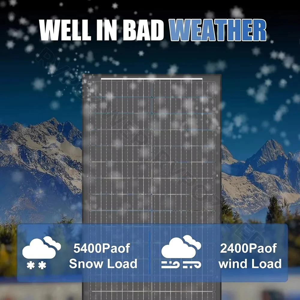 Rvpozwer 400W Bifacial Mono Solar Panel High Efficiency Off Grid