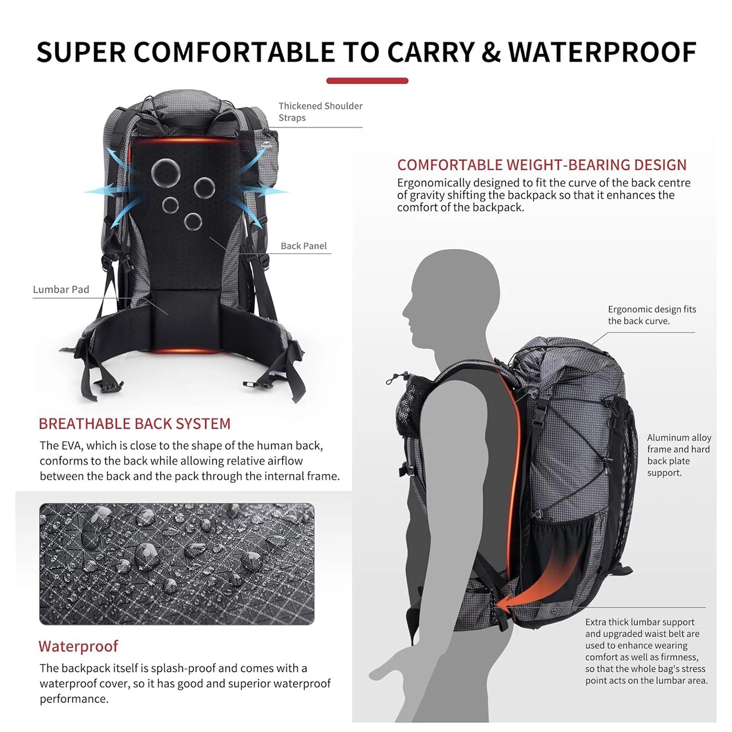 Naturehike Rock Outdoor Bags 40L 60L Travel Backpacks Large Capacity 60+5L Camping Hiking Packs Hiking Bag With Rain Cover