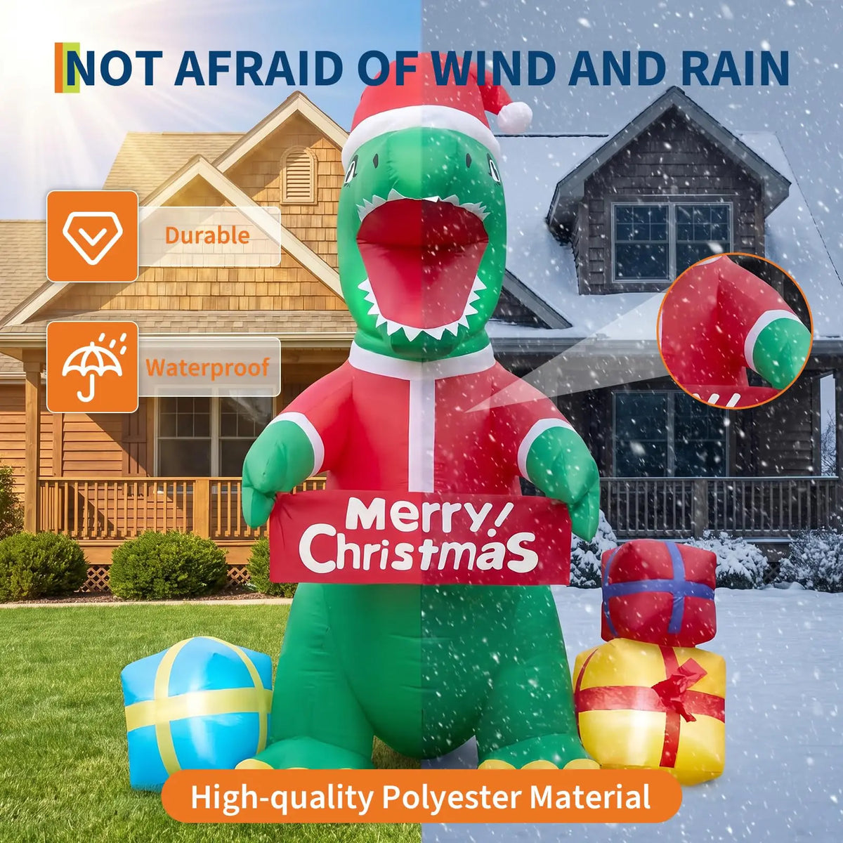 HiMiss Christmas Dinosaur Inflatable Yard Decoration with Led Lights