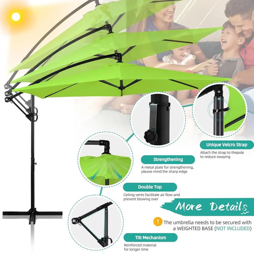 Outdoor Patio Umbrella, Hanging Cantilever Market Umbrella with Easy Adjustment, Waterproof for Backyard, Poolside, Lawn, and Ga