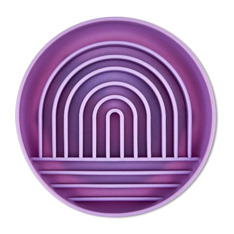 Silicone Slow Feeder Bowl for Pets, Purple Rainbow