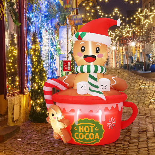 HiMISS Gingerbread Hot Cocoa Mug Christmas Inflatable LED Yard Decoration