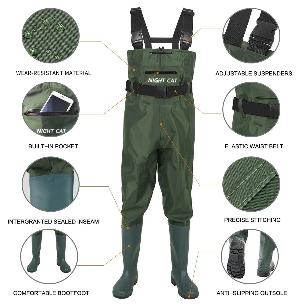 Night Cat Waterproof Chest Wader With Boots Unisex Breathable