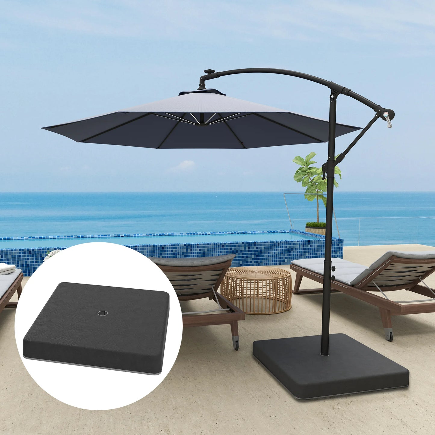176 Lbs Offset Cantilever Umbrella Base Weight Set with Cover