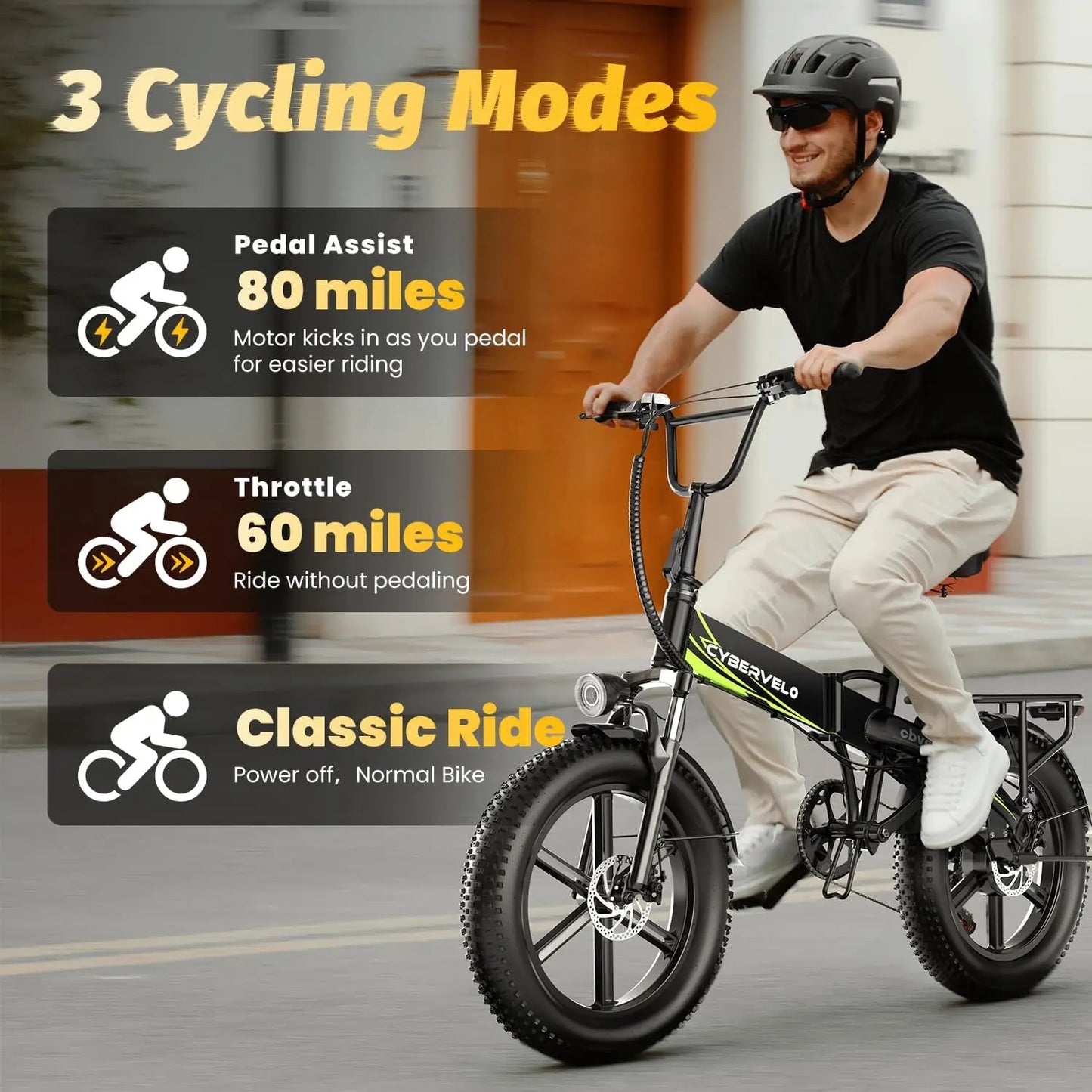 Cybervelo 20" 1000W Foldable Moutain Sand Off road E-Bike 48V 20AH Bulit-in Battery 80 Miles+ Long Range Electric-Bike for Adult EK5
