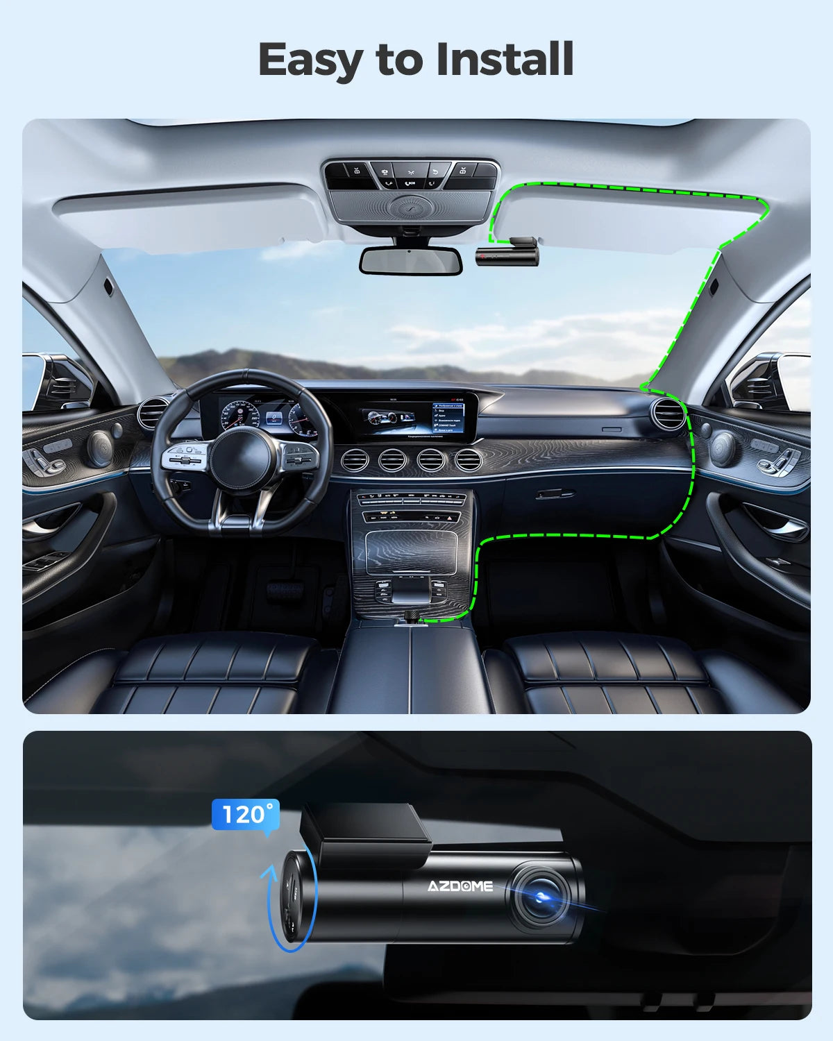 AZDOME Dash Cam 1296P WiFi Night Vision With Voice Control