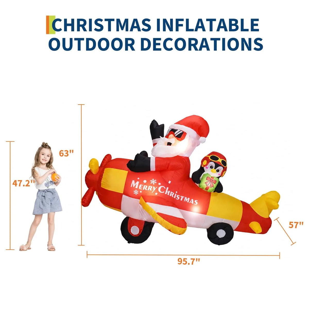 Himmiss Christmas Inflatable Santa Airplane With Penguin Outdoor Decor