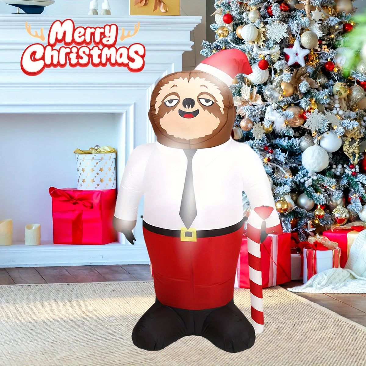 Christmas Inflatable Sloth Gentleman With Led Lights Yard Decoration
