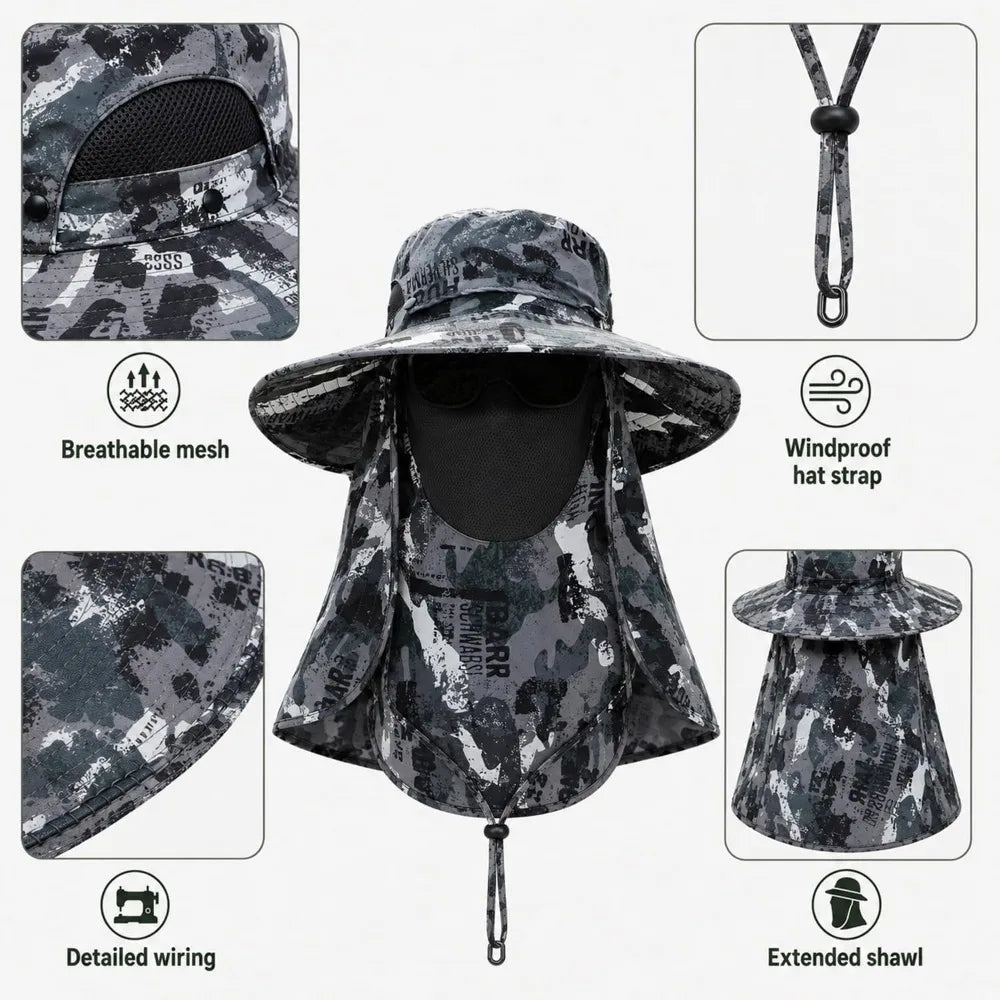 Unisex Sun Hat with Face Coverage Neck Flap for Gardening Hiking Fishing