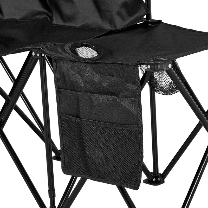 Portable 6-Seat Folding Bench with Storage Pockets, Cup Holders, Sunshade, Carry Bag – Lightweight Outdoor Seating for Soccer, Football, Baseball, Camping, Events – Black