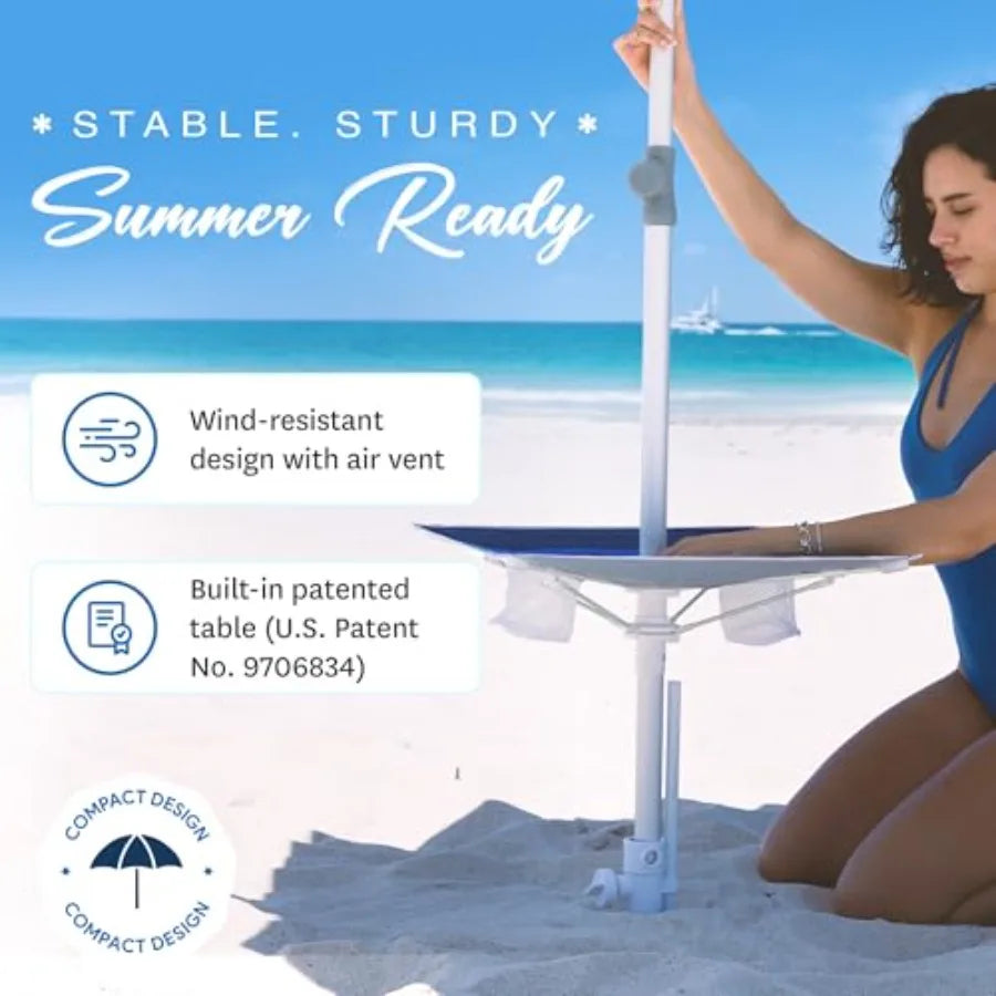 Heavy Duty Windproof Beach Umbrella With Sand Anchor Tray