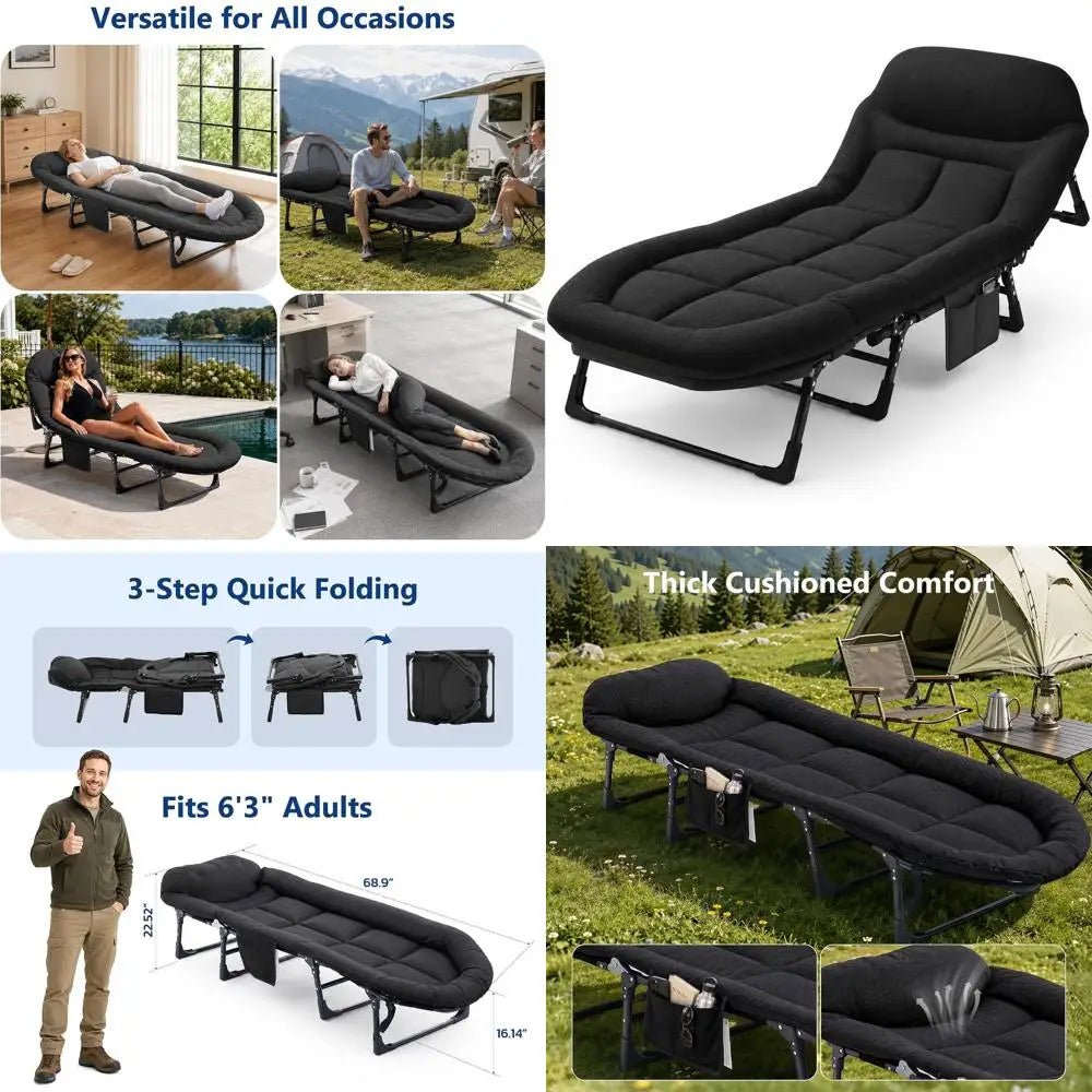 olding Camping Cot with Mattrand Pillow, No Assembly Camping Cot or Adults, 450 Lbs acity Adjustable Portable Bed with Side ket