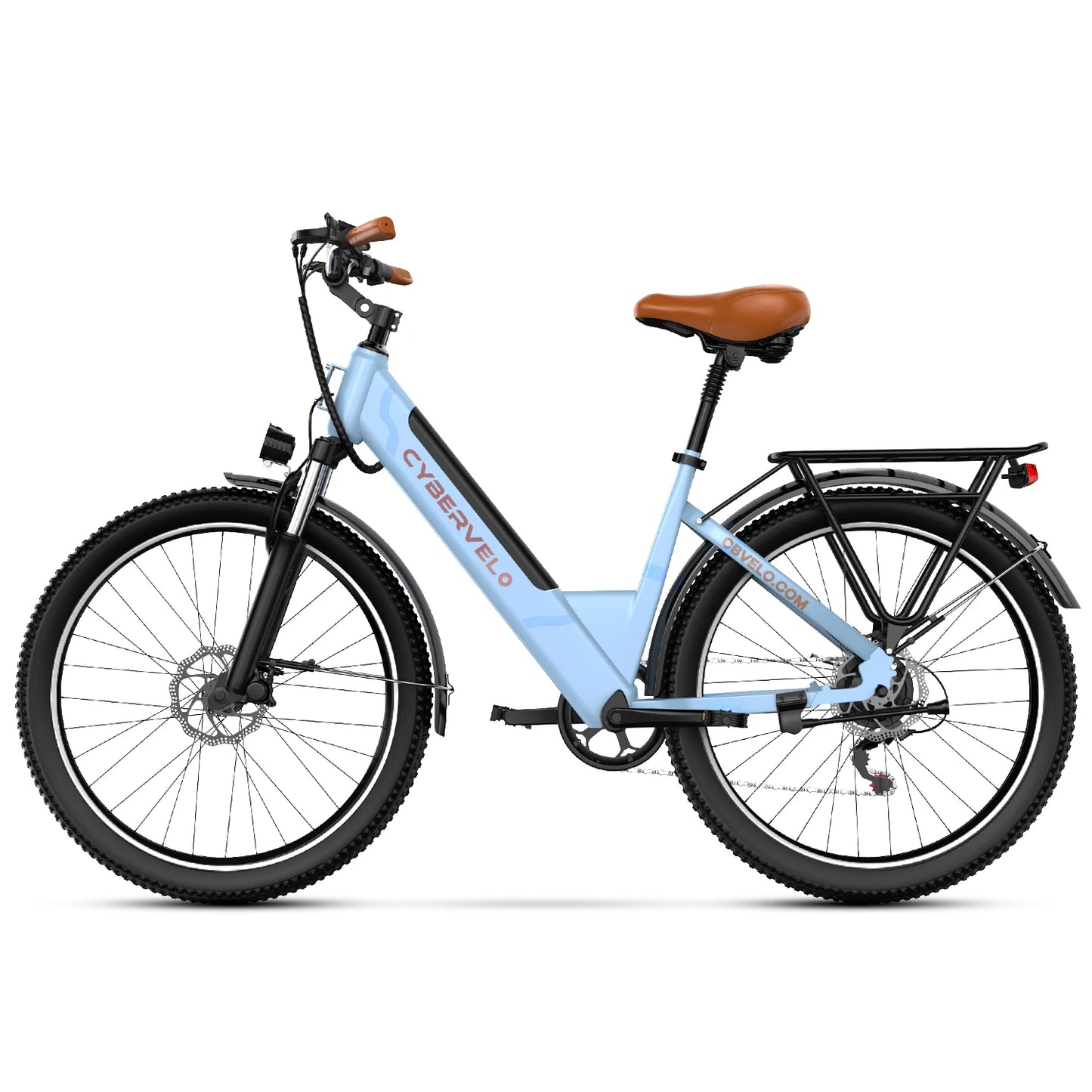 Cybervelo Urban Commute E-Bike, 48V 1000W Peak Motor Detachable Battery 7-Speed shift Electric Bike 26“ Step-Thru adults EK2