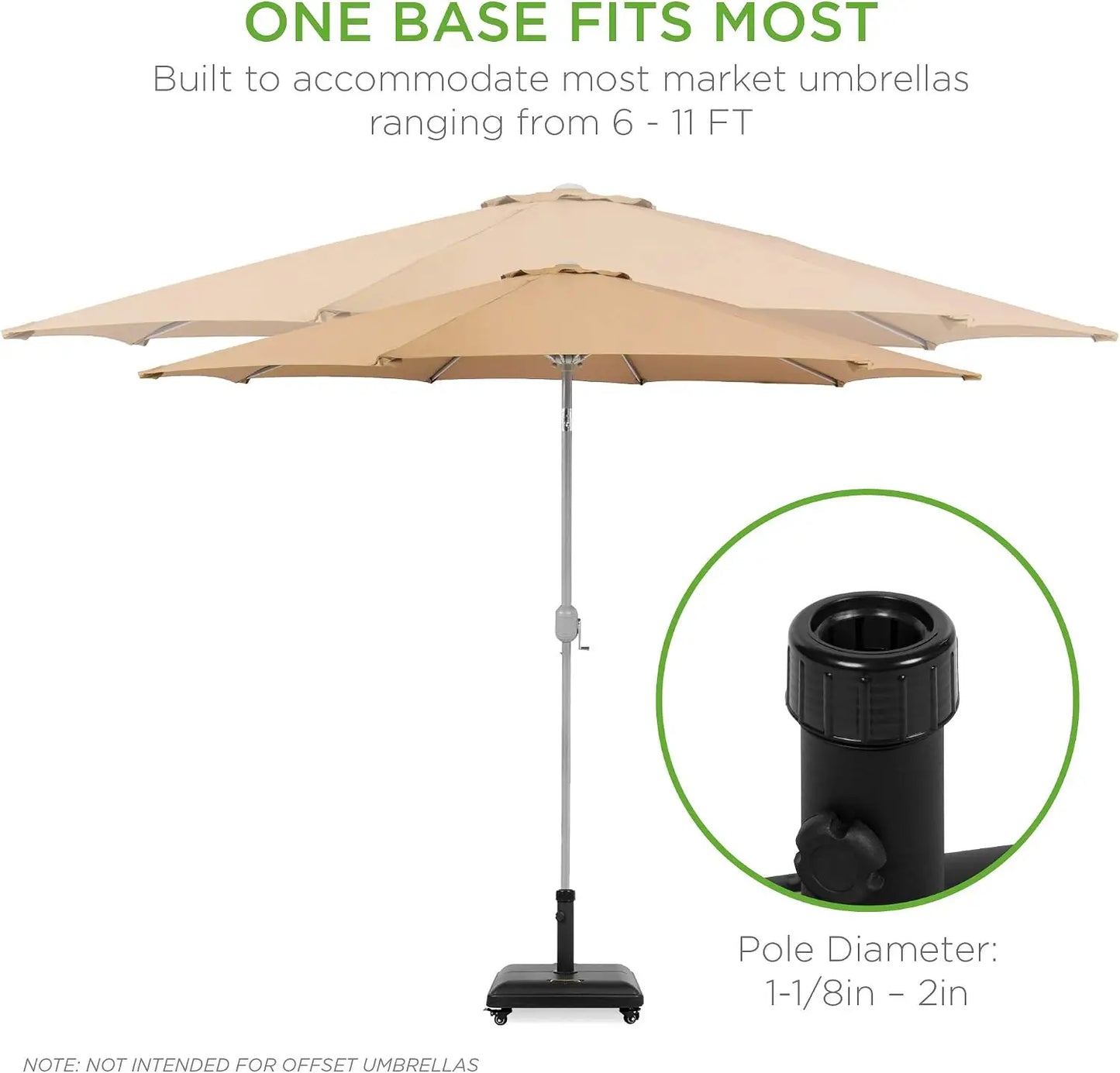 Heavy Duty Square Concrete Rolling Outdoor Patio Umbrella Base Stand With Locking Wheels and Carrying Handles, Mobile Parasol Holder Weight Bag Anchor Unit For Backyard Deck Poolside Garden, Black