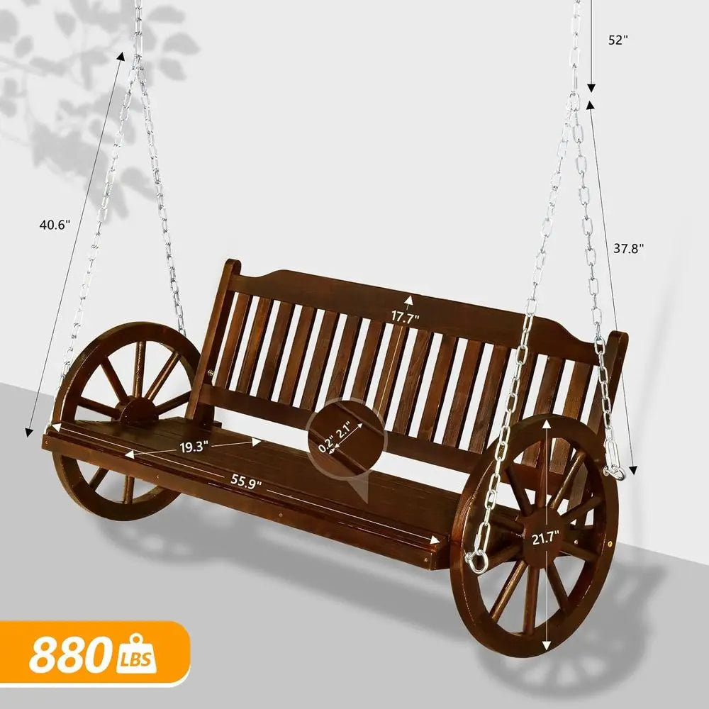 Enhanced 5-Foot Wooden 3-Person Swing, Heavy-Duty 880 lbs, Suitable for Yard, Garden, Balcony, Tree, Rustic Style