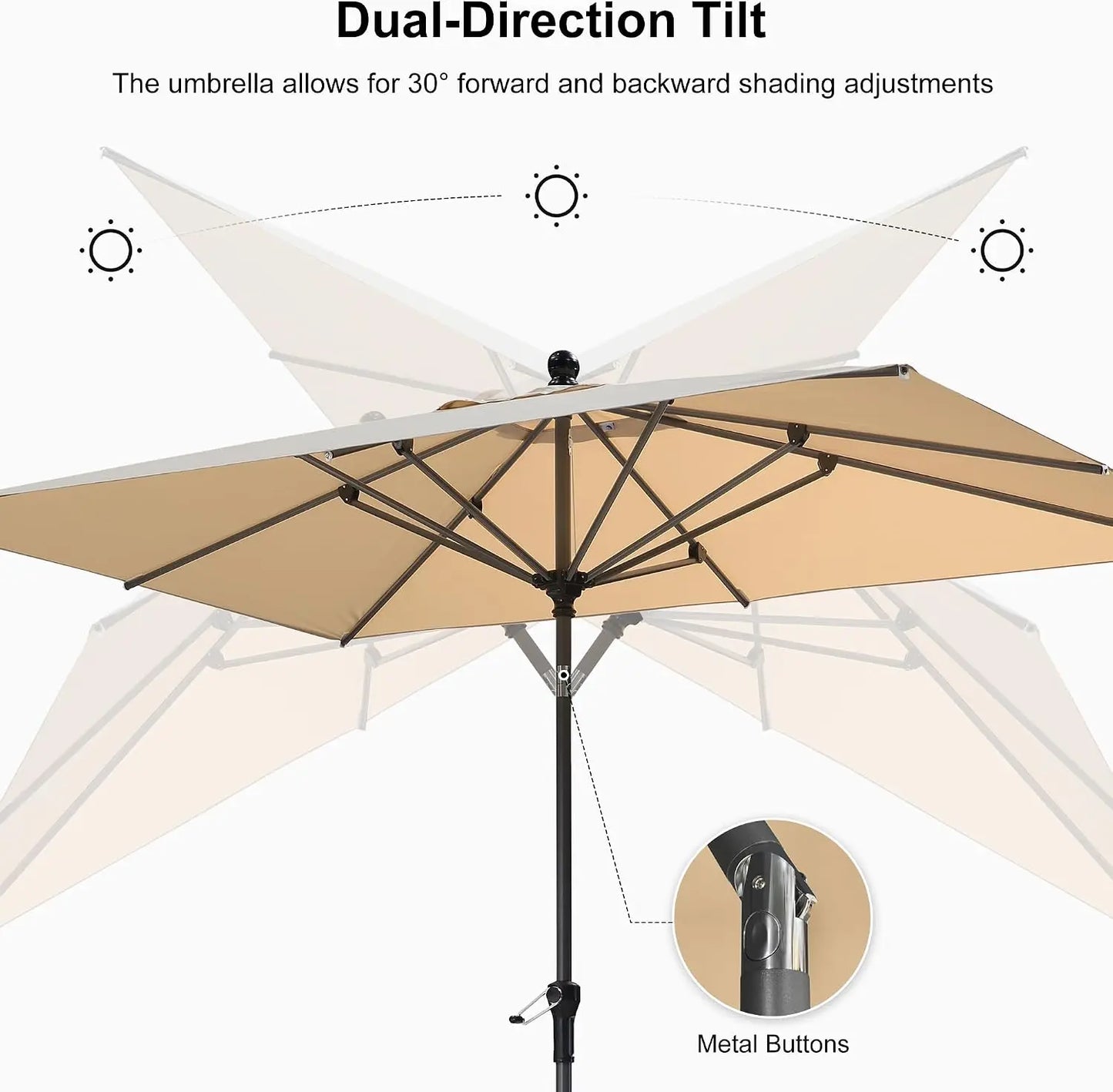Patio Market Umbrella Six By Four Feet Rectangle Outdoor Table Shade Umbrella With Dual Direction Tilt For Backyard Deck Garden Lawn Beige