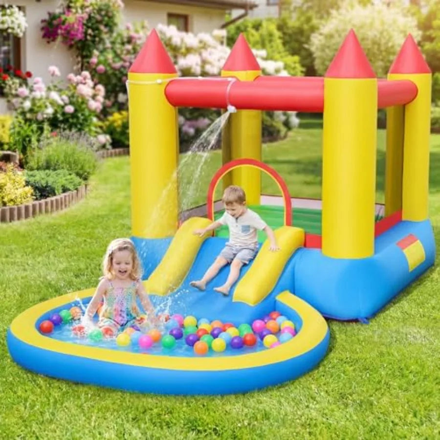 Iatable Water Slide Bounce House with Ball Pit and Splash Pool, Bouncy Jump Castle for Backyard Fun with 480w Blower, Blow up W