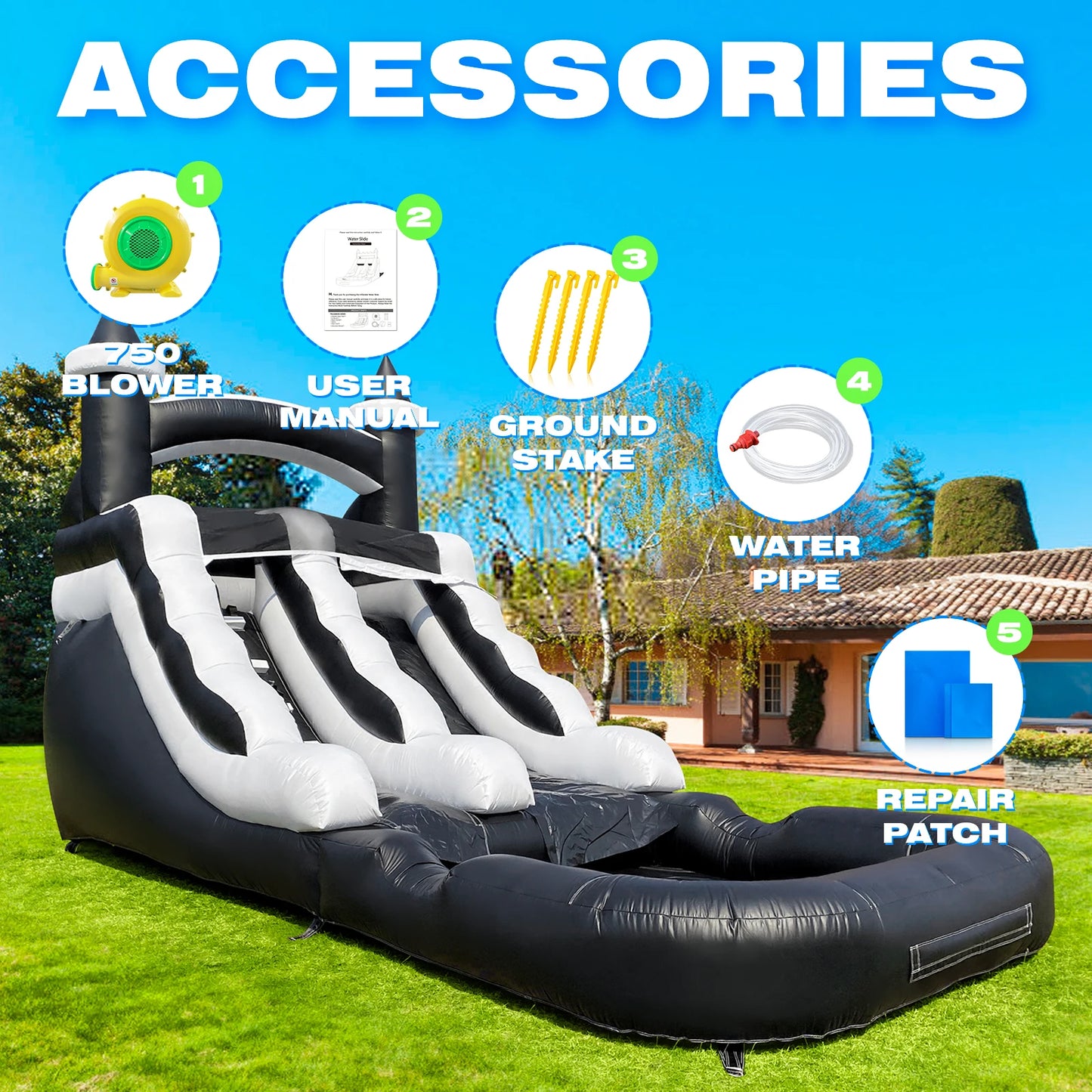 PVC Water Slide Inflatable Bouncer Castle Outdoor Backyard Garden Summer Water Play Slide for Kids Adults Party Entertainment