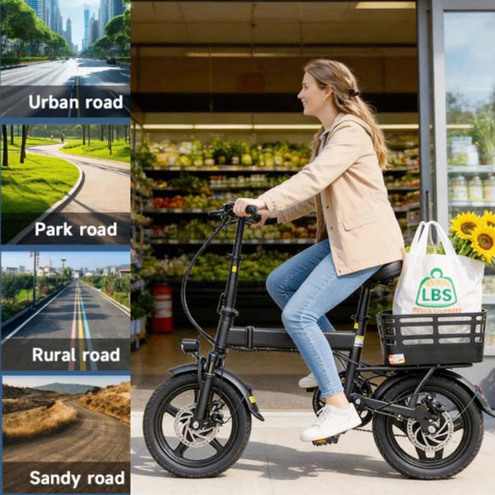 14 Inch Folding Electric Bike, 500W Peak Motor 432Wh Hidden Anti-Theft Battery, 20MPH Speed 35 Miles Range, Adult Mini Ebike with Rear Basket for Commuting Shopping UL2849，Electric Bike for Adults, Ebike, Electric Bicycle