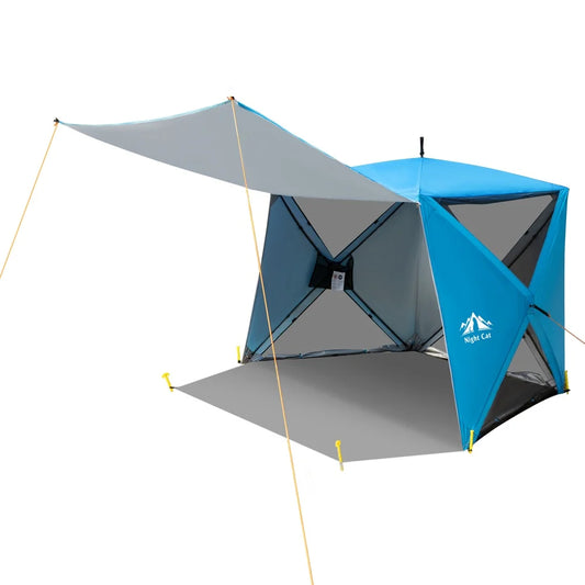 Night Cat Pop-up Beach Tent: 3 4 Persons Beach Shelter with Canopy and Footprint, UPF 50+ UV Protection Backyard Camping Outdoor Canopy Poles Not Included