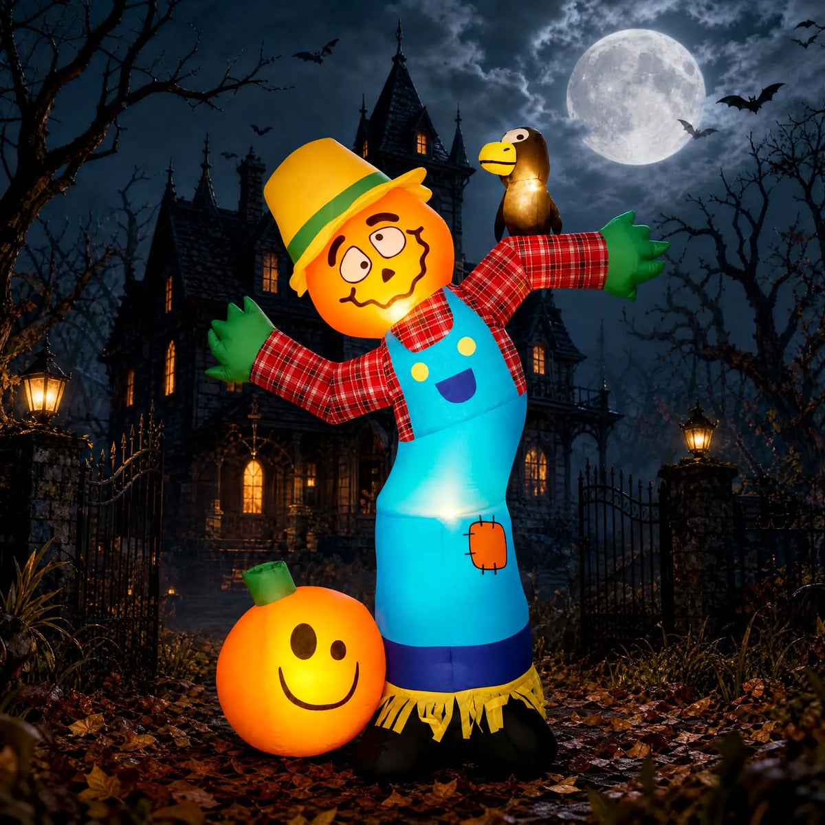 HiMISS Halloween Pumpkin Scarecrow Inflatable Yard Decor With LED Lights