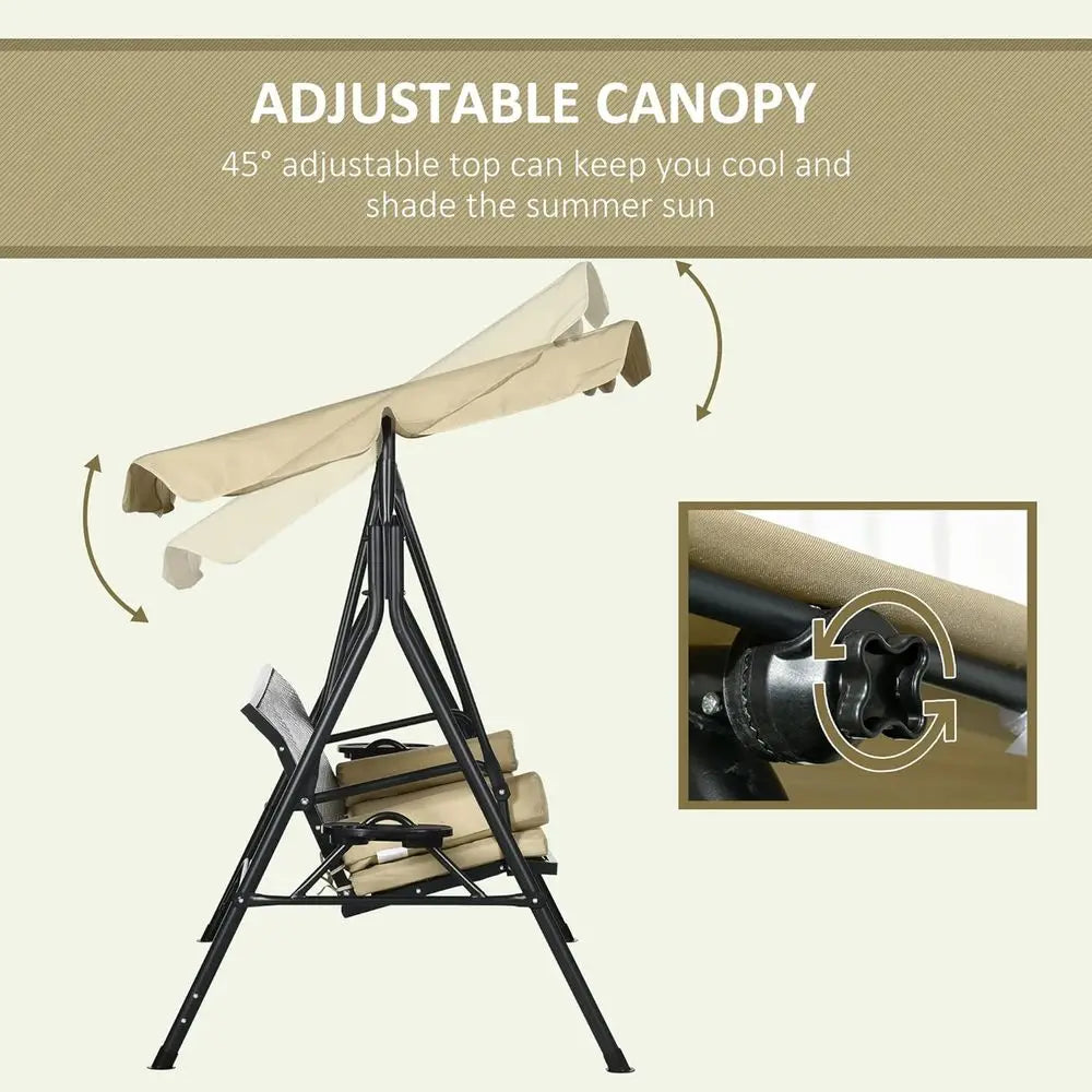 3-Seat Outdoor Swing Chair with Adjustable Shade, Removable Cushion, and Rattan Seat for Garden, Porch, Backyard, and Poolside