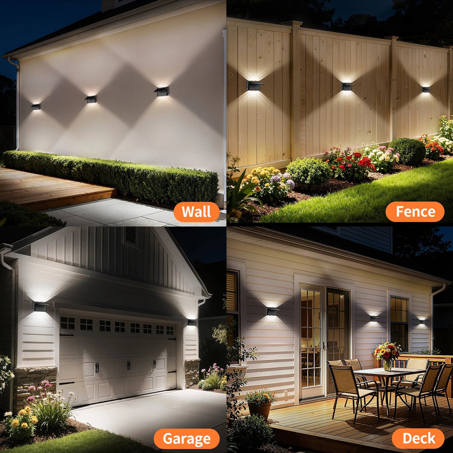 intelamp Solar Wall Lights 2 Pack with Remote, 3 Color Modes, IP65 | Customizable Up/Down lighting, IP65 Waterproof Solar Lamp for Outdoor Walls, Fences, Patios and Entryways