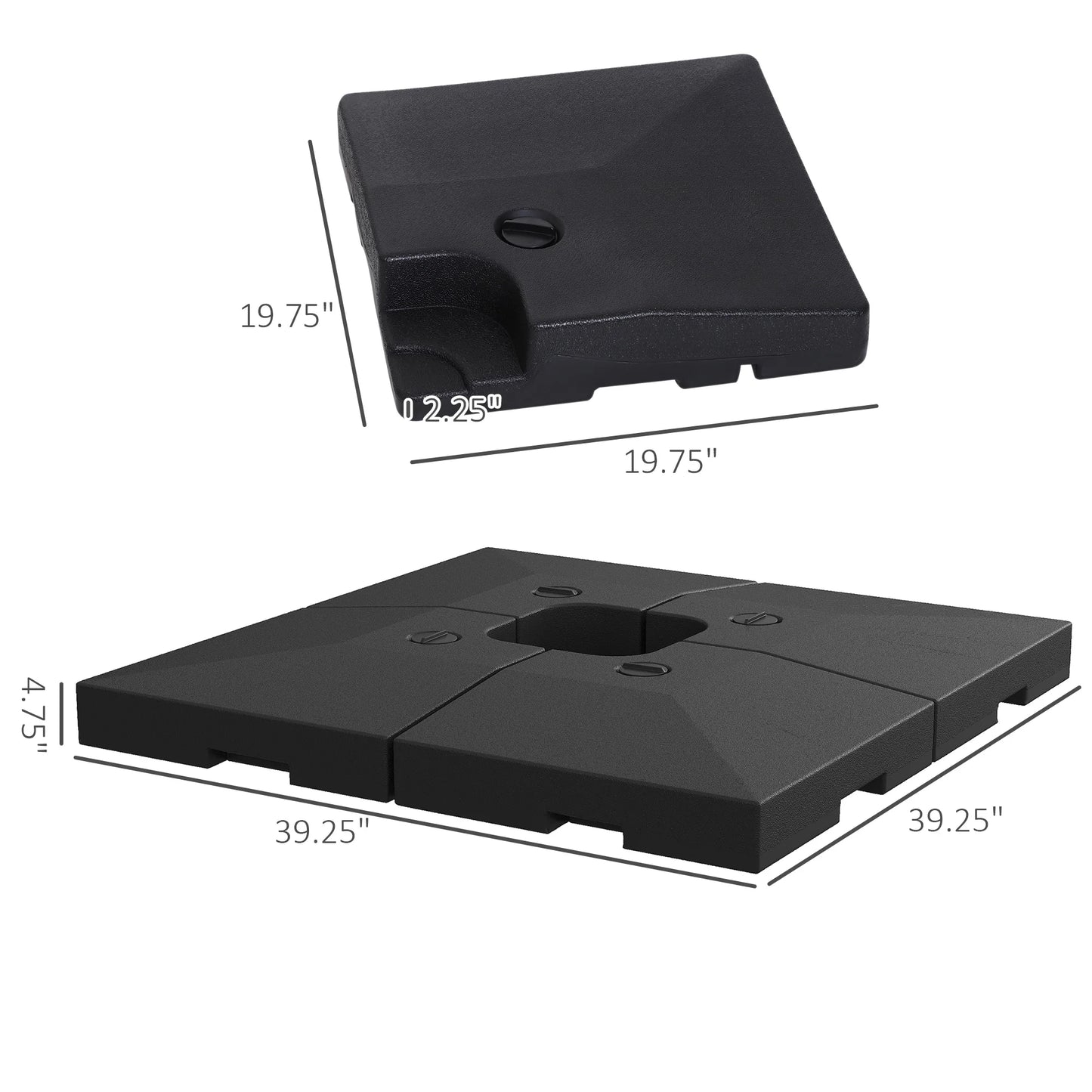 4 Pieces Cantilever Patio Umbrella Base, Outdoor Offset Umbrella Weights, 176 Lbs Capacity Water or 264 Lbs Capacity Sand Plates Set, Black